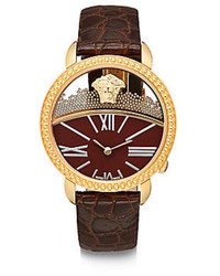 Versace Goldtone Finished Stainless Steel Leather Strap Watch