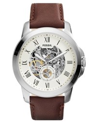 Fossil Grant Automatic Leather Strap Watch 44mm