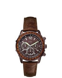 GUESS U0017l4 Brown Leather Quartz Watch With Brown Dial