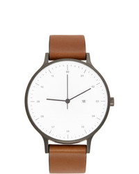 Instrmnt Gunmetal And Tan Leather Everyday Watch
