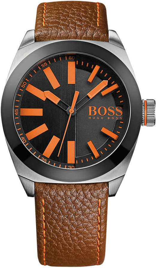 muskel blur Advarsel Boss Orange Hugo Boss London Brown Leather Strap Watch 42mm 1513055, $160 |  Macy's | Lookastic