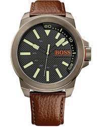 Boss Orange Hugo Boss New York Brown Leather Strap Watch 53mm 1513168