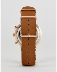 Reclaimed Vintage Inspired Rose Gold Chronograph Leather Watch In Brown To Asos