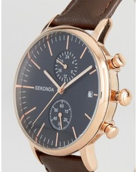 Sekonda Leather Chronograph Watch In Brownrose Gold