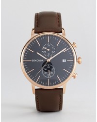 Sekonda Leather Chronograph Watch In Brownrose Gold