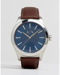 Armani Exchange Leather Watch In Brown 