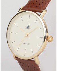 Asos Leather Watch With Perforated Strap