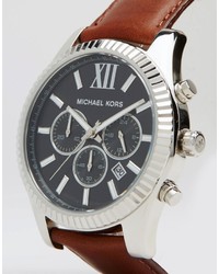 Michael Kors Michl Kors Lexington Chronograph Brown Watch In Leather Mk8456