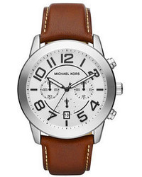 Michael Kors Michl Kors Oversize Brown Leather Mercer Chronograph Watch