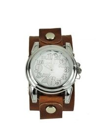 Nemesis Trendy Oversized Brown Leather Watch