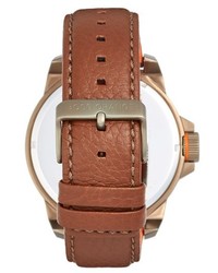 Boss Orange New York Texture Dial Leather Strap Watch 52mm
