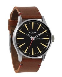 Nixon The Sentry Leather Strap Watch 42mm