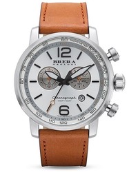 Brera Orologi Dinamico Stainless Steel Watch With Light Brown Leather Strap 44mm