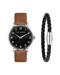 Ted Baker London Phylipa Leather Watch Leather Bracelet Set