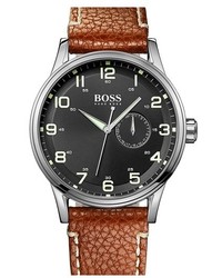 BOSS Round Leather Strap Watch 44mm
