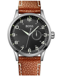 BOSS Round Leather Strap Watch 44mm