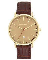 Vince Camuto Round Leather Strap Watch 46mm