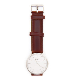 Daniel Wellington Silver Faced Watch With Brown Leather Band