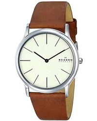 Skagen Skw6083 Theodor Stainless Steel Watch With Brown Leather Band
