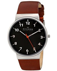 Skagen Skw6095 Ancher Stainless Steel Watch With Brown Leather Band