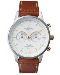 Triwa Snow Nevil Chronograph Leather Strap Watch 42mm