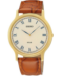 Seiko Solar Brown Leather Strap Watch 38mm Sup876