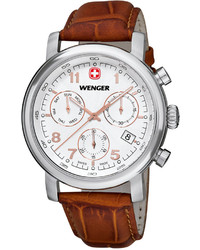 Wenger Swiss Chronograph Urban Classic Brown Leather Strap Watch 43mm 011043104