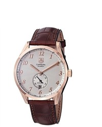 Tag Heuer Carrera Silver Dial Rose Gold Brown Strap Watch