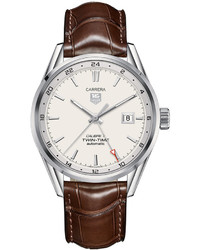 Tag Heuer Swiss Automatic Carrera Calibre 7 Twin Time Brown Leather Strap Watch 41mm War2011fc6291