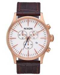 Nixon The Sentry Chronograph Leather Strap Watch 42mm