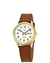Timex T20011 Brown Leather Quartz Watch With White Dial