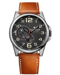 Tommy Hilfiger Brown Leather Strap Watch 46mm 1791004