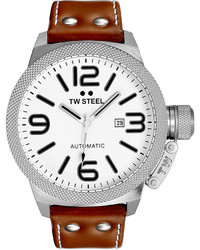 TW Steel Unisex Automatic Canteen Brown Leather Strap Watch 50mm Twa957