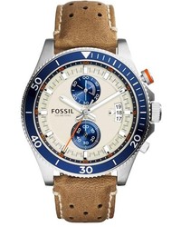 Fossil Wakefield Chronograph Leather Strap Watch 45mm