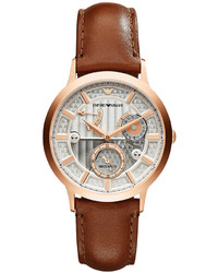 Emporio Armani Watch Automatic Meccanico Brown Leather Strap 43mm Ar4662