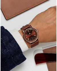 Asos Watch With Brown Faux Leather Strap And Roman Numerals