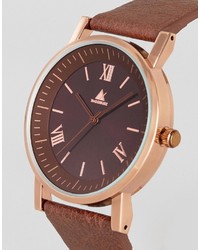 Asos Watch With Brown Faux Leather Strap And Roman Numerals