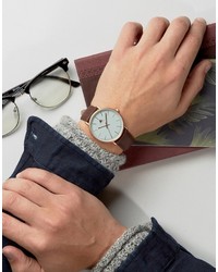 Asos Watch With Brown Leather Strap And Gray Face