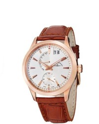 Zeno Gentle Silver Dial Big Date Brown Leather Strap Watch