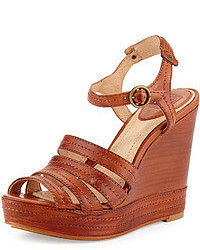Brown Leather Wedge Sandals