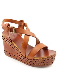 Ash Vanille Brown Leather Wedge Sandals Shoes Eu 38