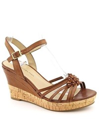 Bandolino Modavi Brown Open Toe Faux Leather Wedge Sandals Shoes