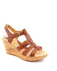 Born Concept Abbott Brown Leather Wedge Sandals Shoes Newdisplay