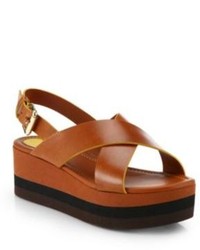 Fendi Claire Crisscross Leather Platform Sandals