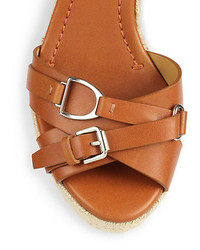 Ralph Lauren Collection Finola Horsebit Leather Espadrille Wedge Sandals