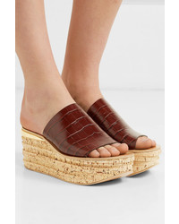 Chloé Croc Effect Leather Wedge Sandals