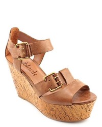 daniblack Francine Brown Leather Wedge Sandals Shoes