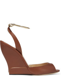 Paul Andrew Delphi Metal Trimmed Leather Wedge Sandals Brown