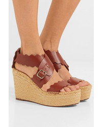 Chloé Lauren Scalloped Leather Espadrille Wedge Sandals