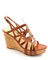 Marc Fisher Crank Brown Open Toe Wedge Sandals Shoes